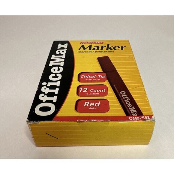 Rare OficeMax Permanent Red Marker Chisel-Tip 12 Count OM97552 Sealed Box 2005 - Picture 4 of 6